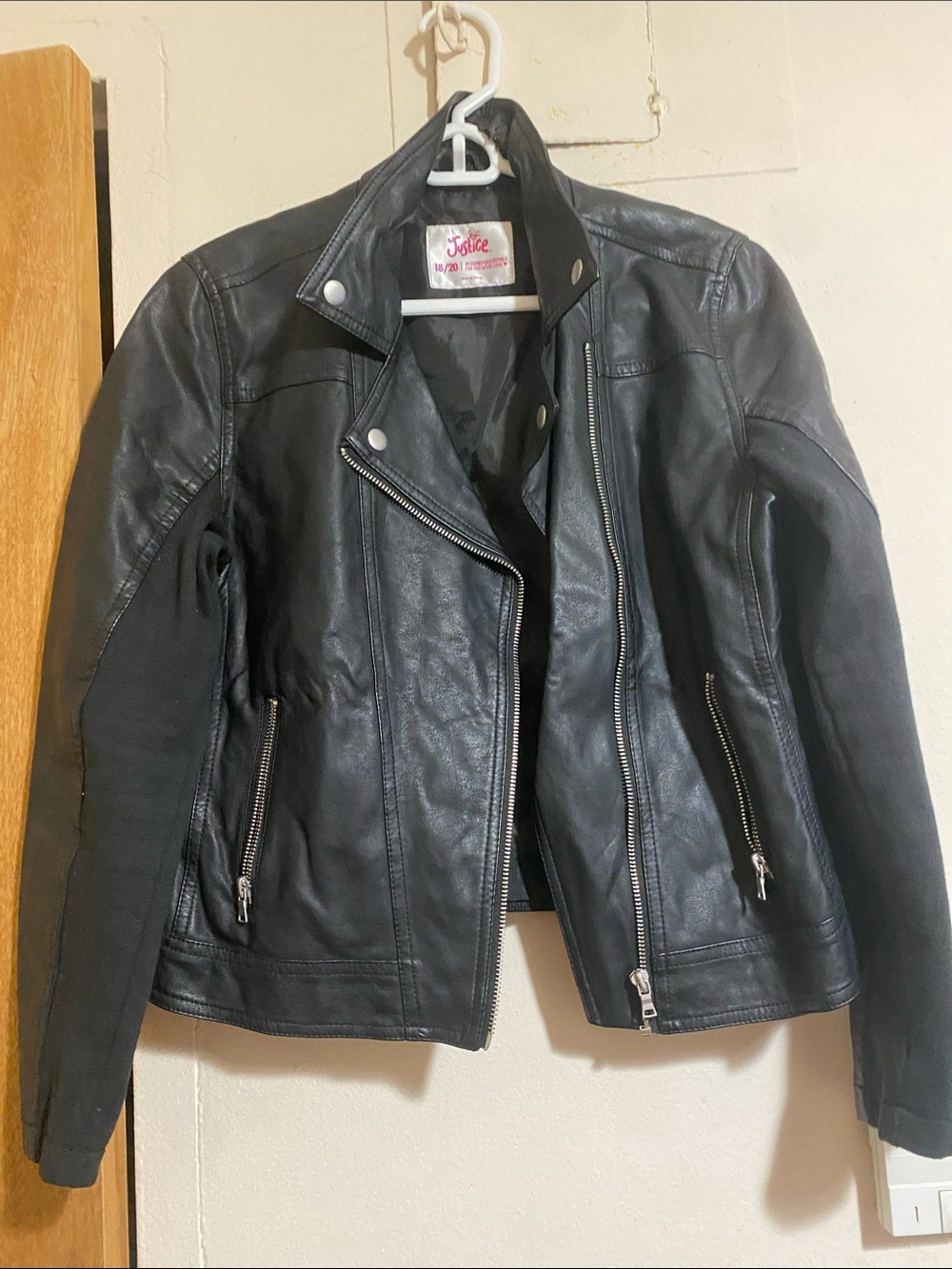 Justice Black Faux Leather Moto Jacket with Zip Pockets Open to Offers!